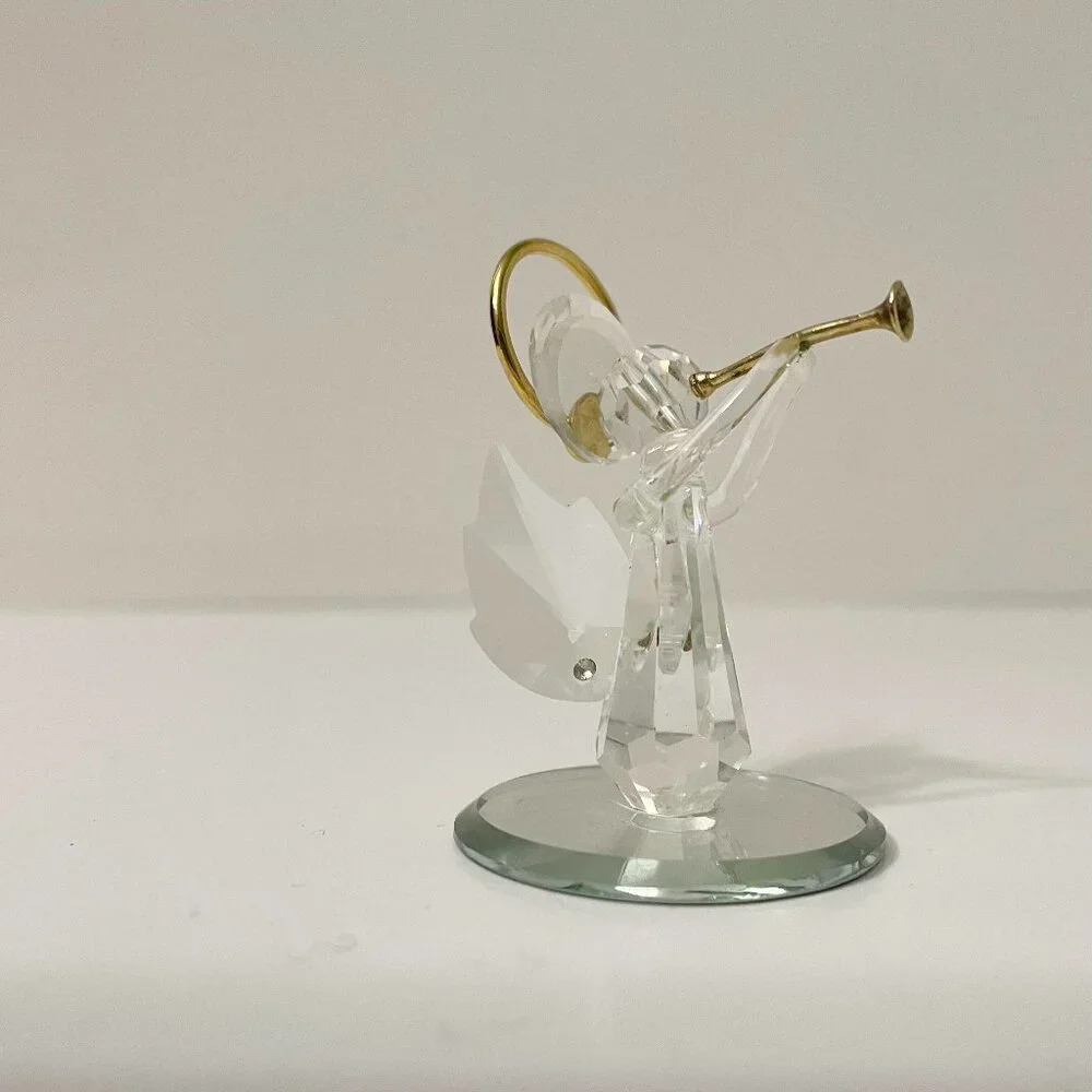 Crystal Glass Angel With Horn Figurine Miniature Figure 2.25 Inch Flaws